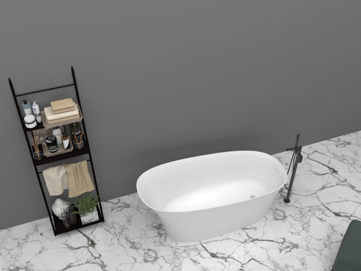 Matte White Stone Resin Stone Round Flat Bottom Freestanding Bathtub Luxury Soaking Deep Large